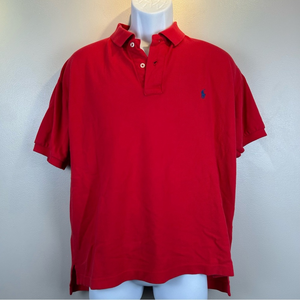 Polo Ralph Lauren Mens Sz L Custom Fit Short Sleeve Polo Shirt Solid Red‎ Cotton
